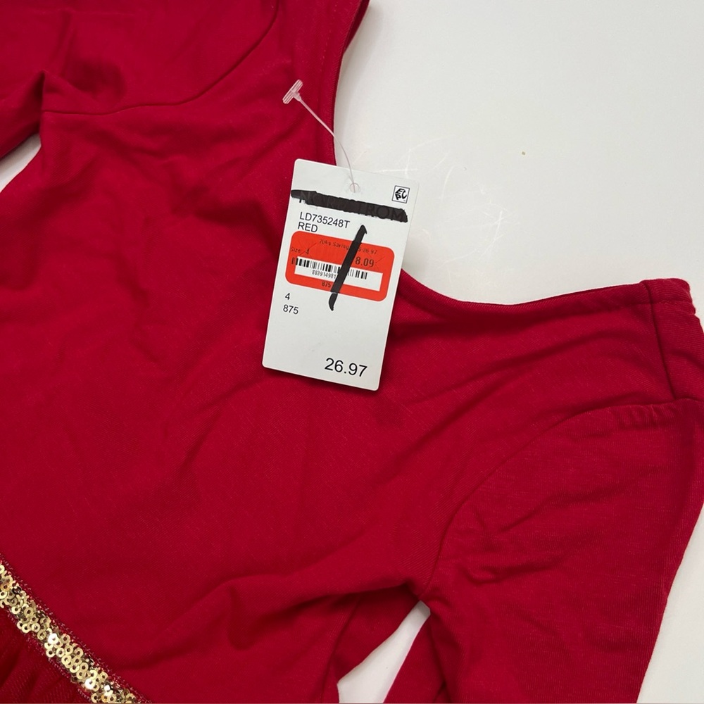 Zunie Christmas Red Glitter Reindeer Long Sleeve Dress Size 4 NWT - Picture 4 of 5